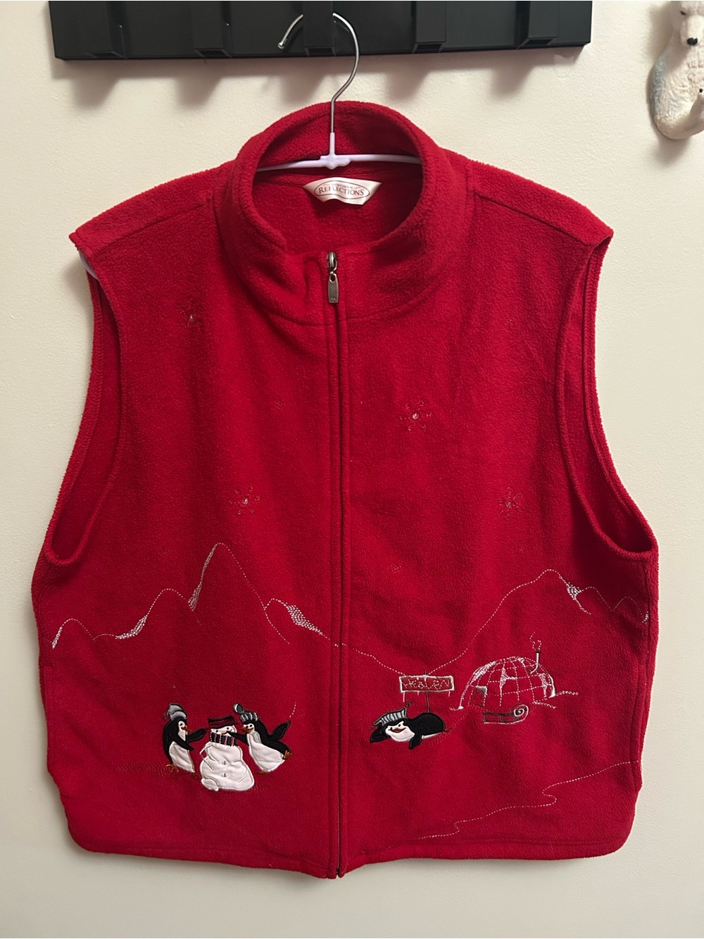 Northern Reflections Red Fleece Vest with Penguin Embroidery